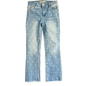 tractr girls sz12 light wash star print straight leg frayed hem fun quirky jeans